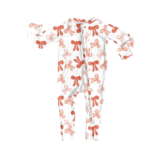 Preorder (moq 8)Baby Girls Pink Bows Plaid Valentine Zipper Footie Rompers 9.30