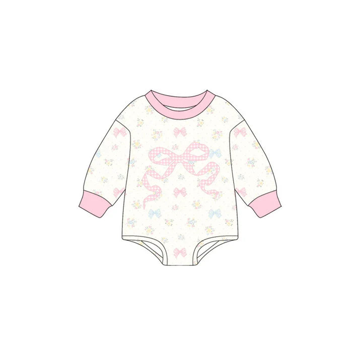Preorder (moq 5)Baby Girls Pink Bows Flowers Long Sleeve Rompers 10.24