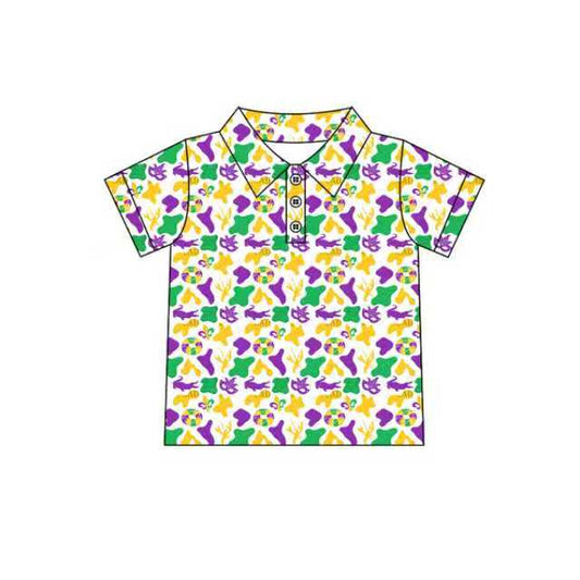 Preorder (moq 5)Baby Boys Camo Masks Donuts Button Mardigras Polo Shirts Top 9.20