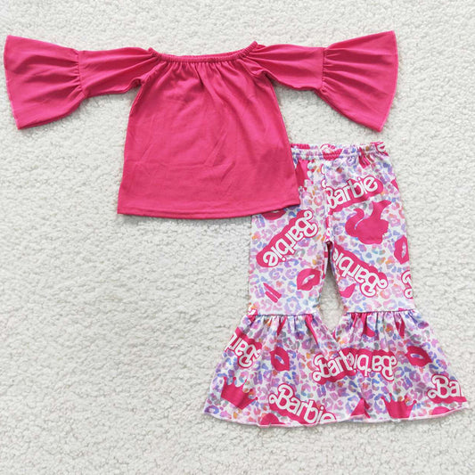 New Fashion Girls Clothing Pink Boutique Bell Bottom Outfits GLP0604