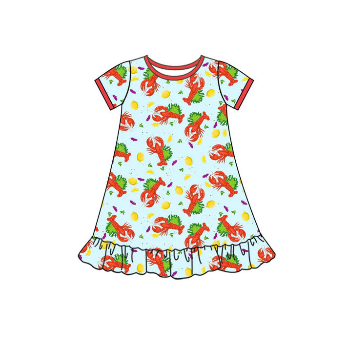 Preorder(moq 5) Baby Girls Mardigras Crayfishes Ruffle Knee Length Dresses 10.15