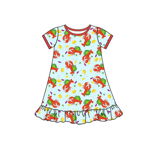 Preorder(moq 5) Baby Girls Mardigras Crayfishes Ruffle Knee Length Dresses 10.15