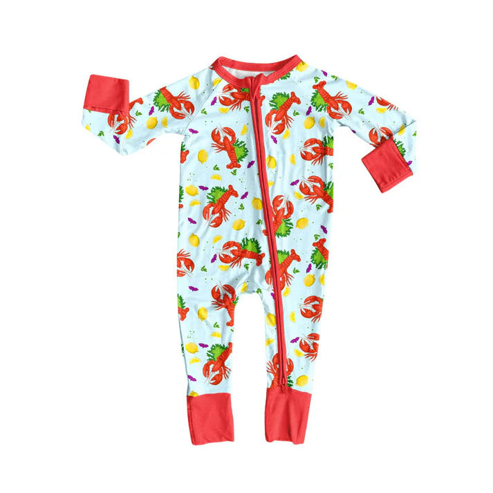 Preorder (moq 5)Baby Girls Mardigras Crayfishes Zipper Footie Rompers 10.15