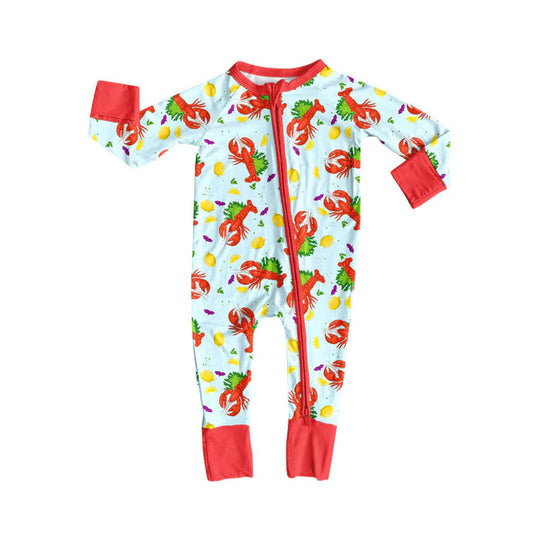 Preorder (moq 5)Baby Girls Mardigras Crayfishes Zipper Footie Rompers 10.15