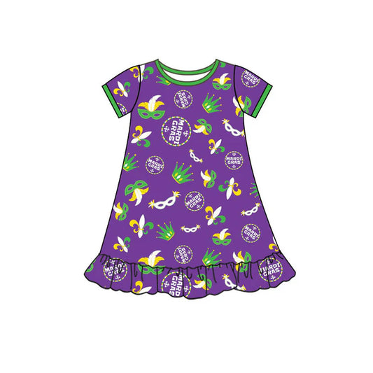 Preorder(moq 5) Baby Girls Mardigras Anchors Masks Ruffle Knee Length Dresses 10.15