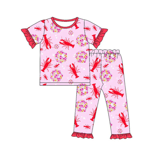 Preorder(moq 5) Baby Girls Crayfishes Bows Top Ruffle Pants Clothes Sets 11.13