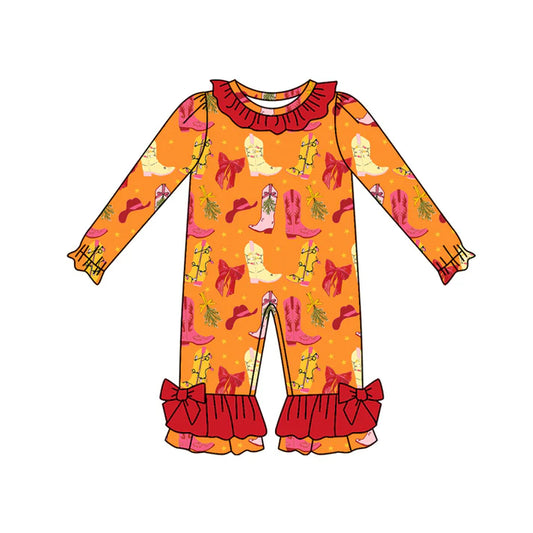 Preorder(moq 5)Baby Infant Girls Long Sleeves Bows Boots Ruffle Pants Rompers 7.30