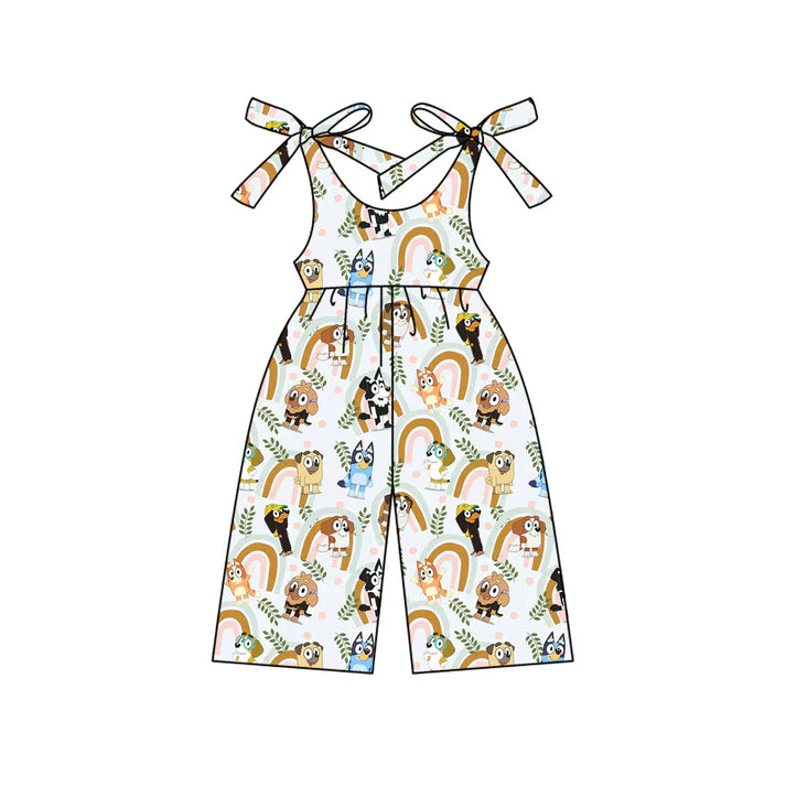 Preorder moq 5 Baby Girls Bows Sleeveless Cartoon Dogs Rainbows Jumpsuits 4.15