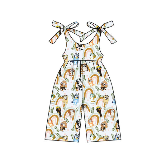 Preorder moq 5 Baby Girls Bows Sleeveless Cartoon Dogs Rainbows Jumpsuits 4.15