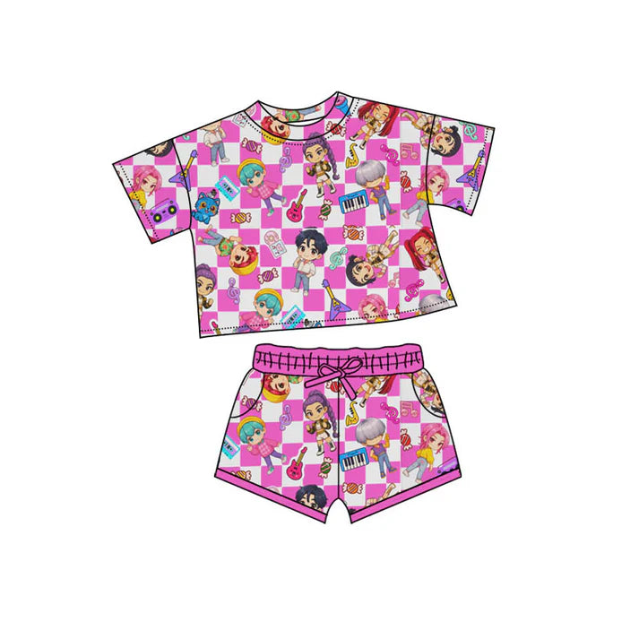 Preorder(moq 5) Baby Girls Cartoon Girls Music Top Pockets Shorts Clothes Sets 10.11