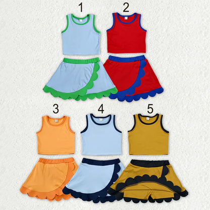 Sibling Baby Girls Sleeveless Vests Top Scallop Skirt Short Yoga Active Clothes Set