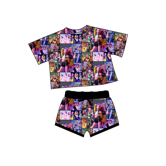 Preorder(moq 5) Baby Girls Cartoon Girls Top Pockets Shorts Clothes Sets 10.11