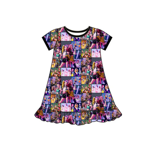 Preorder(moq 5) Baby Girls Short Sleeve Cartoon Girls Ruffle Knee Length Dresses 10.11