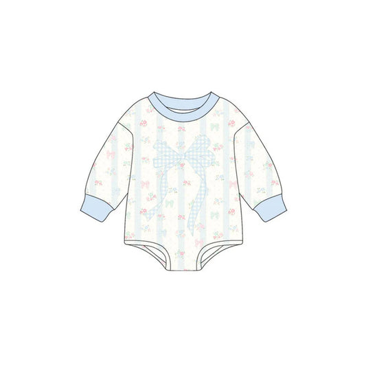 Preorder (moq 5)Baby Girls Blue Bows Flowers Long Sleeve Rompers 10.24