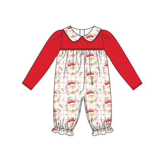 Preorder (moq 5)Baby Girls Red Long Sleeves Santa Plaid Ruffle Pant Romper 6.13