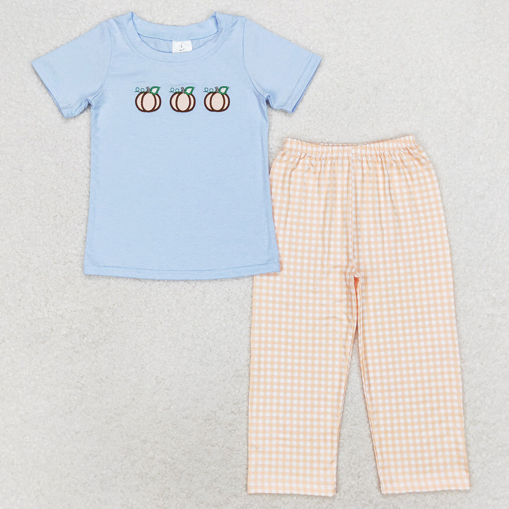 Baby Boys Clothes Blue Short Sleeve Pumpkins Shirt Pants Sets BSPO0371