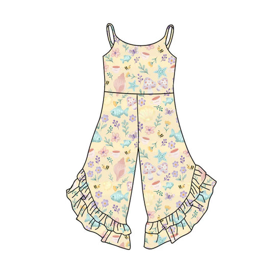 Preorder(moq 5) Baby Girls Strap Fishes Flowers Ruffle Bell Bottom Jumpsuits 11.13