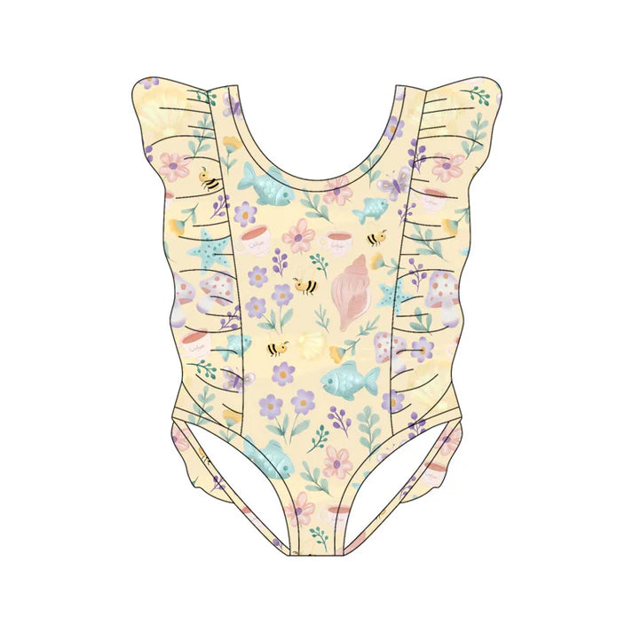 Preorder(moq 5) Baby Girls Fishes Flowers Ruffle Swimsuits 11.13