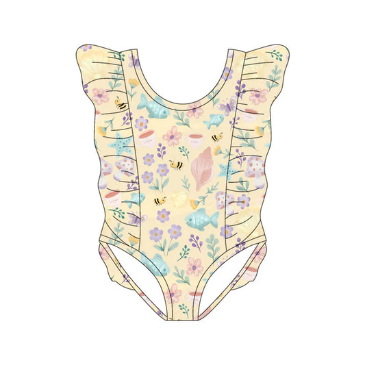 Preorder(moq 5) Baby Girls Fishes Flowers Ruffle Swimsuits 11.13