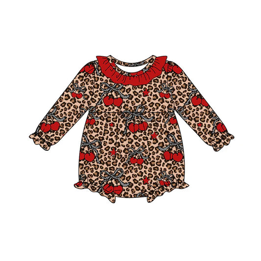 Preorder (moq 5)Baby Girls Red Cheer Bows Leopard Ruffle Rompers 9.4