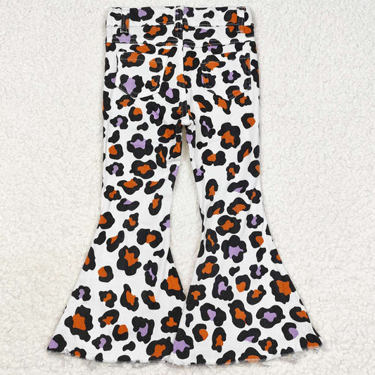 Baby Girls Jeans Halloween Leopard Bell Flare Denim Jeans Pants P0470