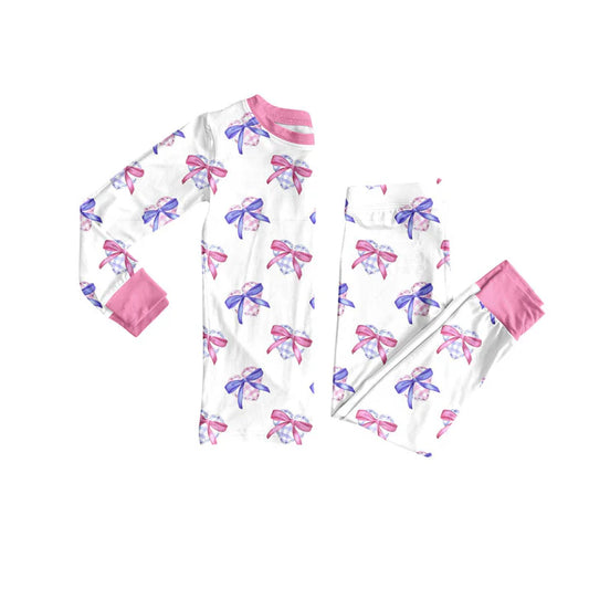 Preorder(moq 5) Baby Girls Checked Hearts Bows Top Pants Valentine Pajamas Sets 10.30