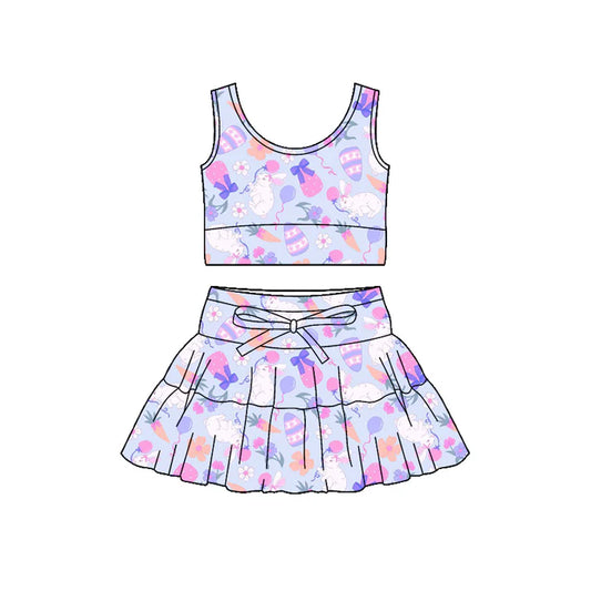 Preorder (moq 5)Baby Girls Flower Rabbit Eggs Vest Ruffle Skirt Short Easter Clothes Sets 1.9
