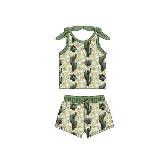 Preorder moq 5 Baby Girls Bows Sleeveless Cactus Top Pockets Short Set 4.16