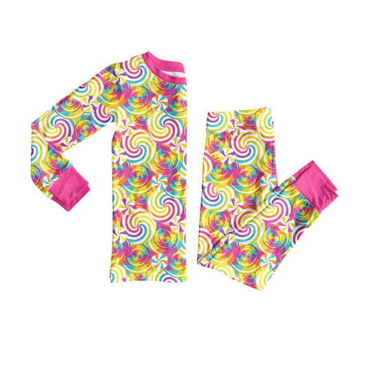 Preorder (moq 5)Baby Girls Pink Colorful Candy Top Pants Pajamas Sets 9.6