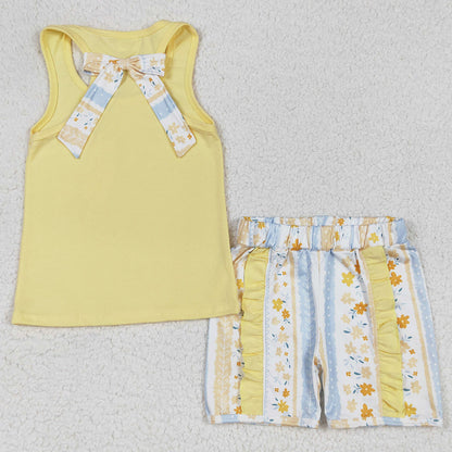 Baby Girls Clothes Yellow Vest Shirt Flowers Shorts Clothes Sets GSSO1788
