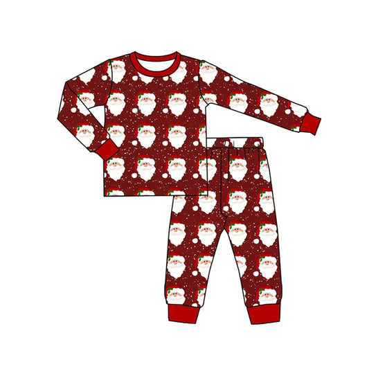 Preorder (moq 5)Baby Boys Dark Red Long Sleeves Santa Plaid Top Pants Pajamas Sets 6.21