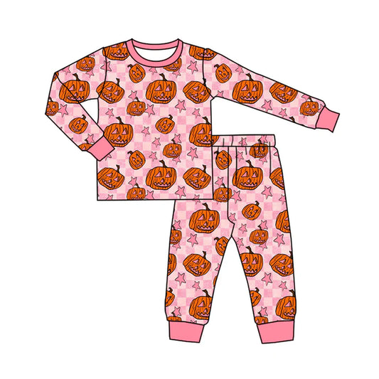 Preorder (moq 5)Baby Girls Long Sleeves Pumpkins Stars Plaid Top Pants Pajamas Set 5.20