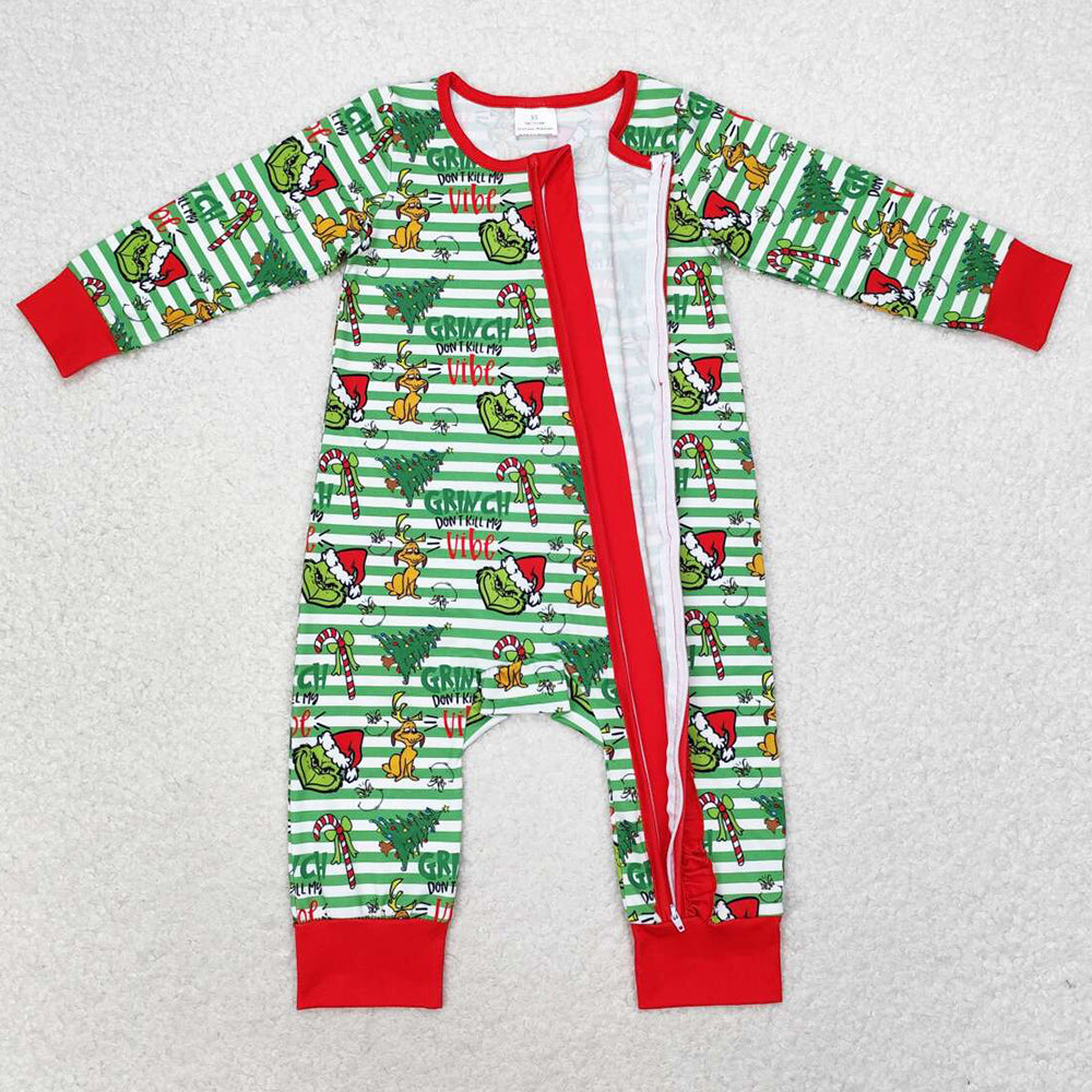 Baby Infant Boys Rompers Christmas Green SIbling Girls Zip Rompers LR1055