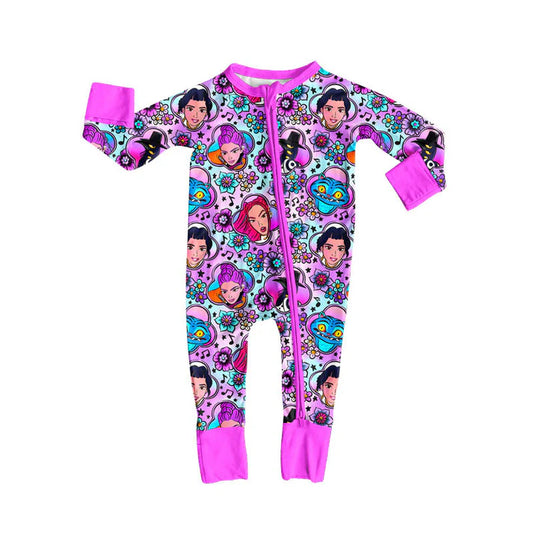 Preorder (moq 5)Baby Girls Pink Long Sleeve Cartoon Girls Flowers Zipper Footie Rompers 10.10