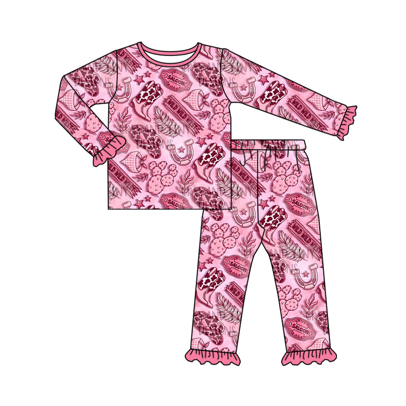 Baby Girls Pajamas Wild Western Pink Tee Top Bell Pants Clothes Sets Preorder Moq 5