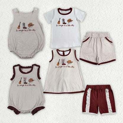Sibling Baby Kids It's Alright to Be Little Bitty Stripe Top Short Western Clothes Set Rompers