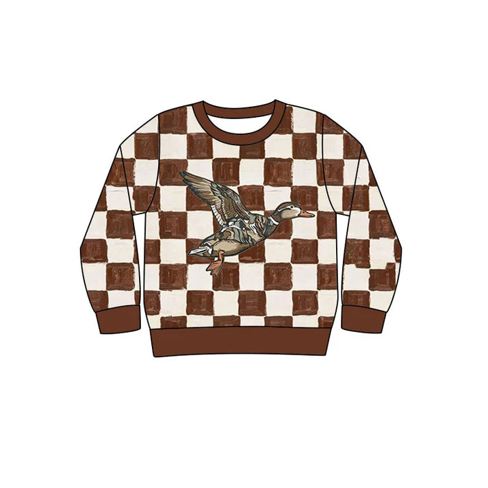 Preorder(moq 5) Baby Boys Brown Checked Ducks Hunting Tee Shirts Top 10.24