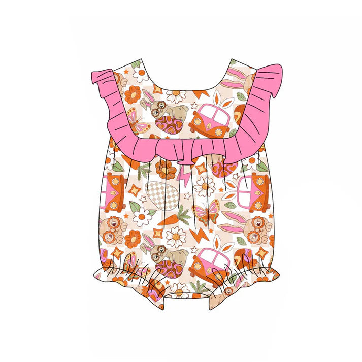 Preorder (moq 5)Baby Girls Rabbits Eggs Flowers Easter Ruffle Rompers 11.18