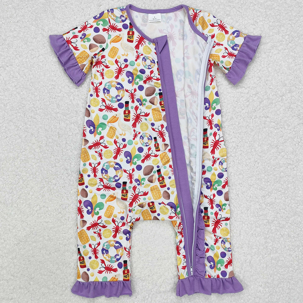 Baby Infant Girls Rompers Mardi Gras Anchor Crawfish Zip Rompers SR2019