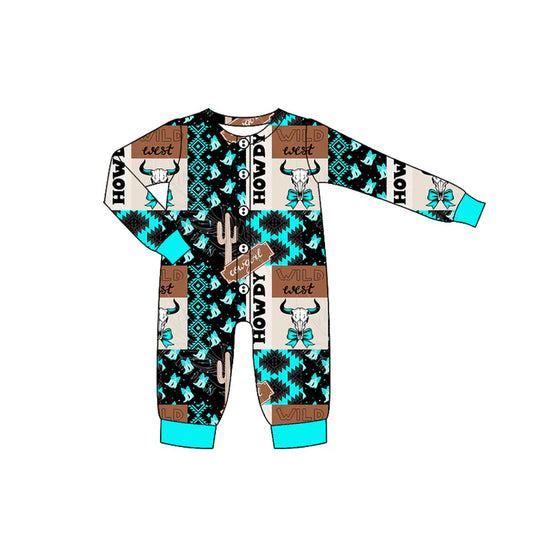 Preorder (moq 5)Baby Boys Western Howdy Cow Buttons Long Sleeves Rompers 6.9