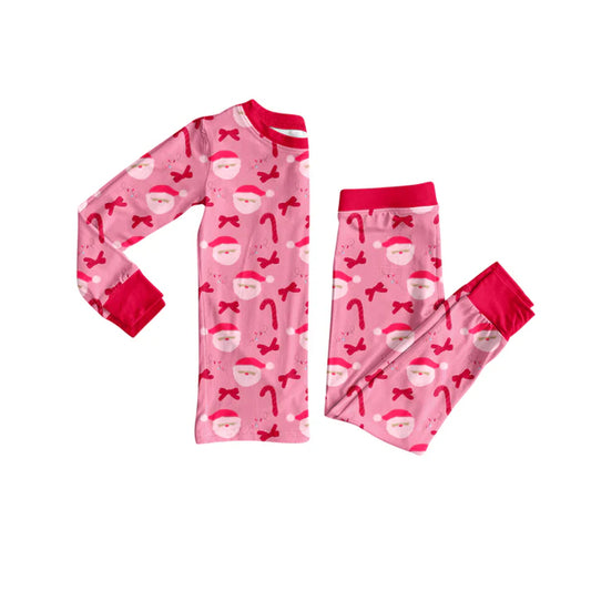 Preorder (moq 5)Baby Girls Hot Pink Long Sleeves Santa Gingerbread Top Pant Pajamas Sets 6.3