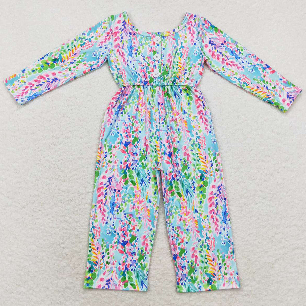 Baby Girls Jumpsuits Flowers Long Sleeve Pockets Jumpsuits LR1141