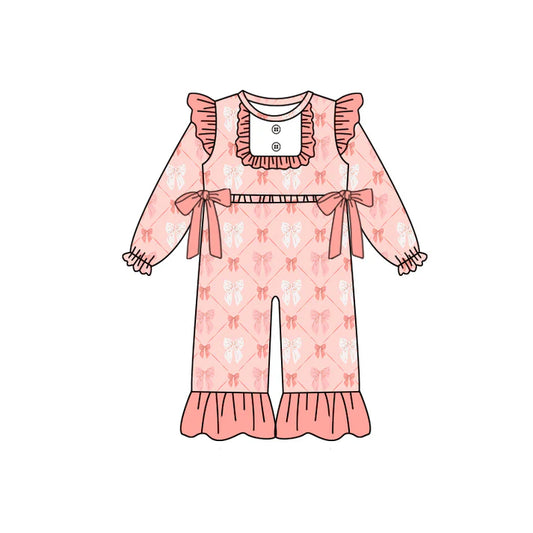 Preorder(moq 5)Baby Girls Coral Bows Ruffle Rompers 8.14