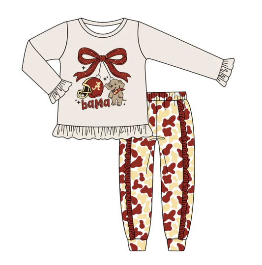 Preorder (moq 5)Baby Girls Grey Alabama Elephant Team Top Ruffle Pants Outfits Sets 8.11