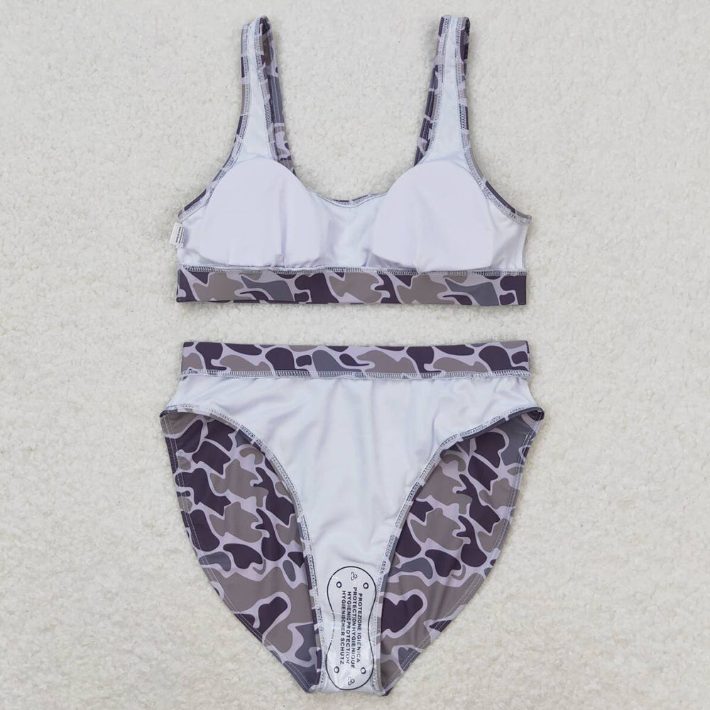 Adult Women Swimsuits Grey Camo Top Bottom Swimsuits Sets S0321