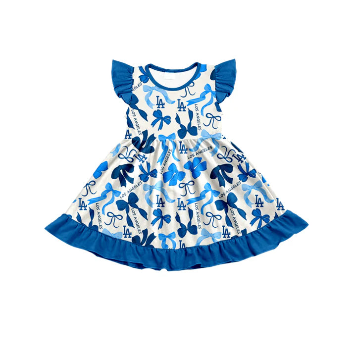 Preorder (moq 5) flutter sleeves L A bows girls team dress 8.26