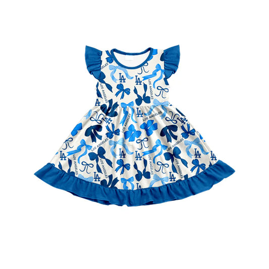 Preorder (moq 5) flutter sleeves L A bows girls team dress 8.26