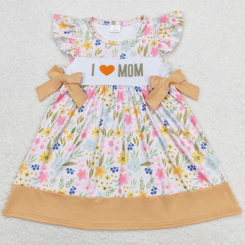 Baby Girls Dress I Love Mom Floral Bow Ruffle Knee Length Dresses GSD0890