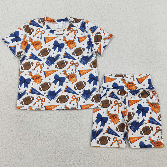 Baby Girls Clothes Blue Orange Bows Footballs Top Shorts Pajamas Clothes Sets GSSO2722 1.15