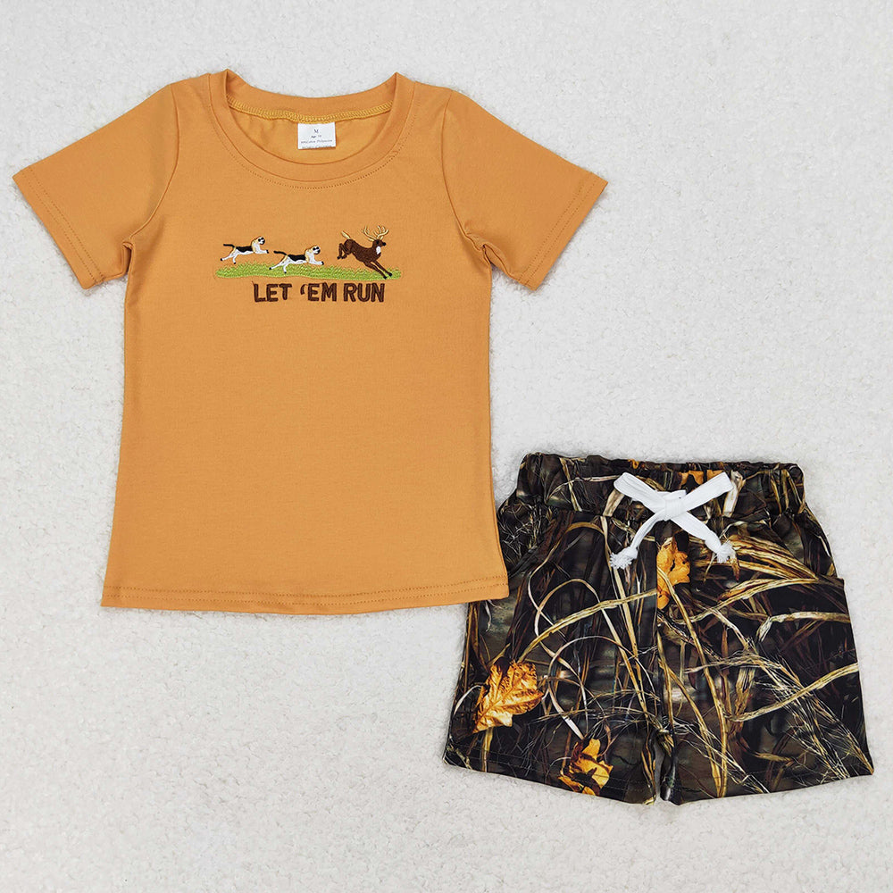 Baby Boys Clothes Deer Dog Short Sleeve Tee Shirt Top Camo Shorts Sets BSSO0924